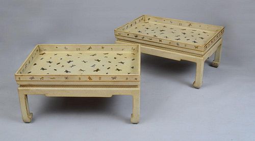 PAIR OF CHINESE STYLE CREAM-PAINTED AND PARCEL-GILT TRAY TOP TABLES, MODERN