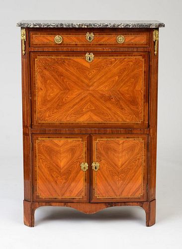 LOUIS XVI ORMOLU AND GILT-METAL-MOUNTED KINGWOOD AND TULIPWOOD PARQUESTRY SECRETAIRE À ABATTANT