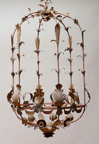 CONTINENTAL ROCOCO STYLE IRON AND TÔLE PEINT SIX-LIGHT CHANDELIER