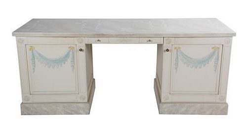 A Neoclassical Style Painted Dressing Table Height 28 1/2 x width 72 x depth 24 inches.