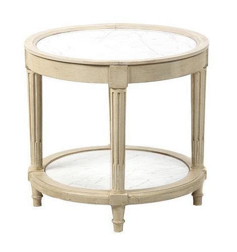 A Neoclassical Style Painted Side Table Height 15 x diameter 16 inches.