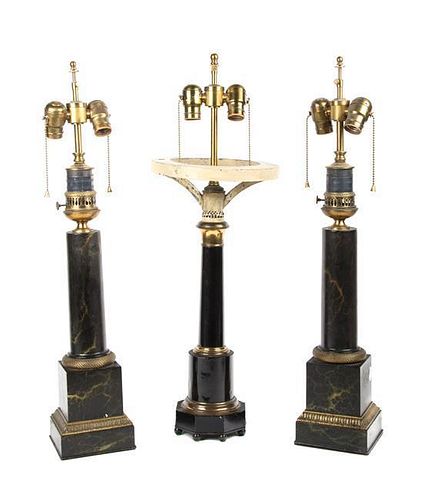 A Group of Three Tole Table Lamps Height of first 28 inches.