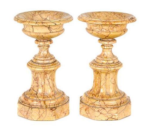 A Pair of Italian Marble Urns Height 11 inches.