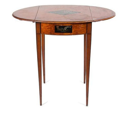 An Edwardian Style Painted and Inlaid Drop-Leaf Side Table Height 27 1/4 x width 17 x depth 20 1/2 inches.
