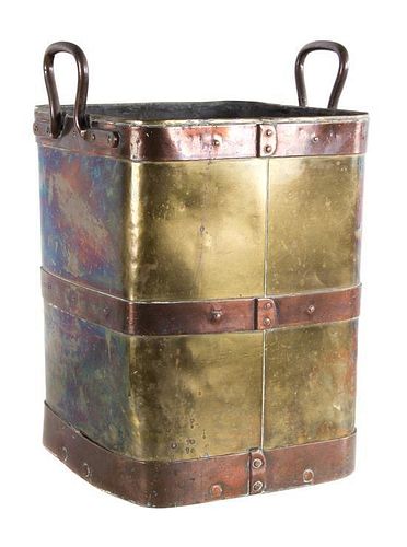 A Copper Bound Brass Box Height 21 x width 13 x depth 13 inches.