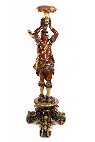 A Venetian Style Polychrome Decorated Figural Pedestal Height 65 1/2 inches.