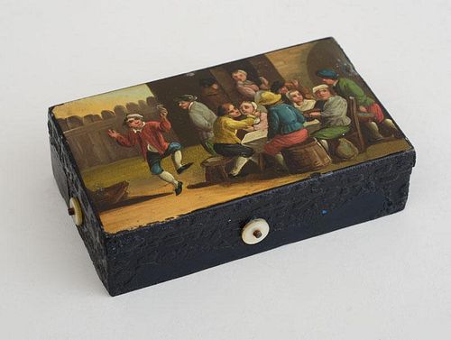 SWISS SMALL CYLINDER MUSIC BOX IN TÔLE PEINT CASE