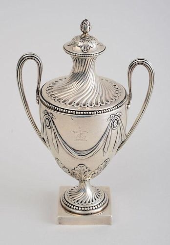 GEORGE III CRESTED SILVER TWO-HANDLED CUP AND COVER