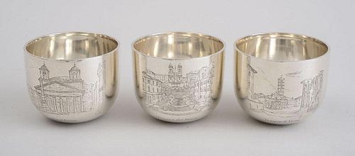 SET OF SIX ENGLISH SILVER ENGRAVED CUPS