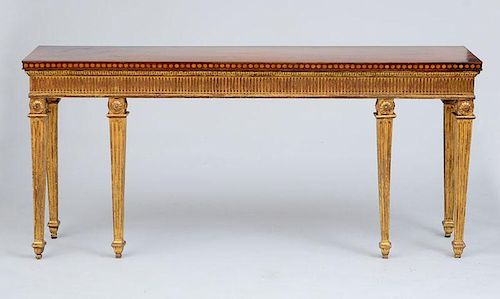 GEORGE III STYLE INLAID MAHOGANY AND GILTWOOD CONSOLE