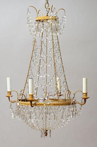EMPIRE STYLE CUT-GLASS AND GILT-METAL FOUR-LIGHT CHANDELIER