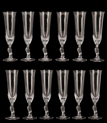 Set of 12 Kissing Snow Dove Crystal Champagnes