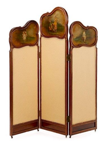3 Panel Screen w/ Hand Painted Figural Panels