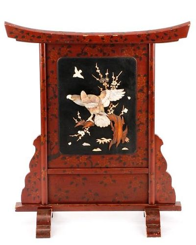 Chinese Red Lacquered Screen with Bird Motif