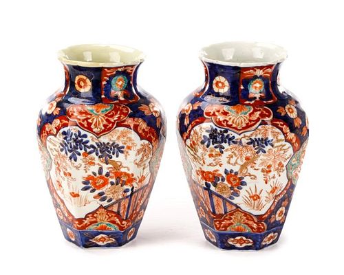 Pair of Japanese Imari Porcelain Vases, 19th C.