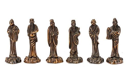 Set of 6 Asian Diminutive Bronze Immortals
