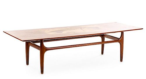 Mid Century Modern Coffee Table w/ Abstract Inlay