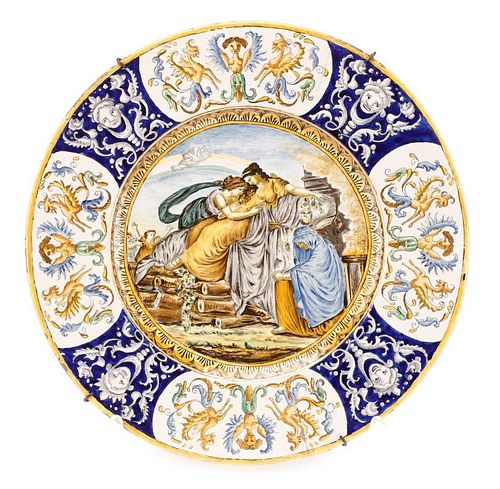 Large Italian Ceramic Majolica Charger, 19th C.