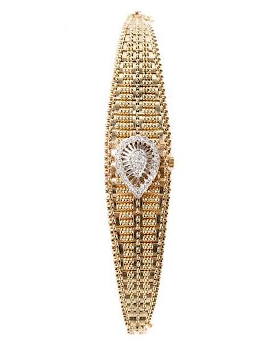 Art Deco 14k Gold & Diamond Watch, D'Naco