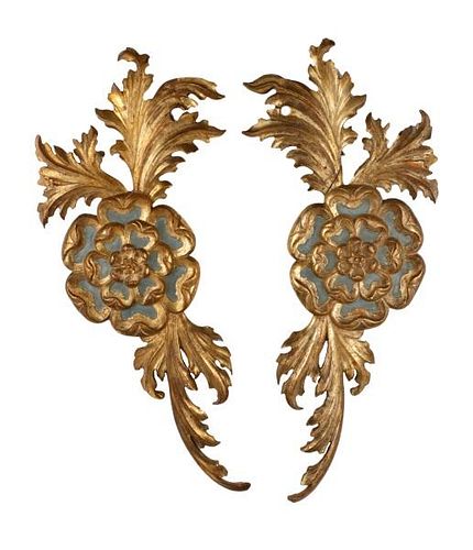 Pair of Italian Carved & Giltwood Wall Appliques