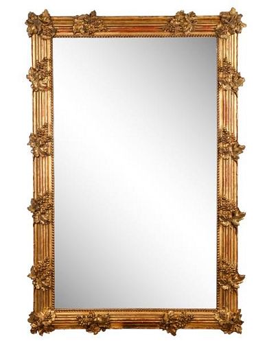 Large Carved Giltwood Mirror With Grape Leaf Motif