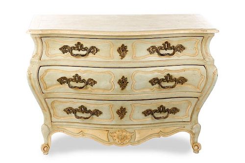 Louis XV Style Polychrome 3-Drawer Bombe Commode
