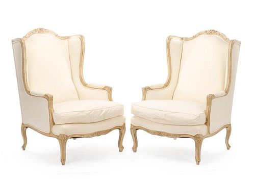 Pair, Louis XV Style Winged Confessional Bergeres