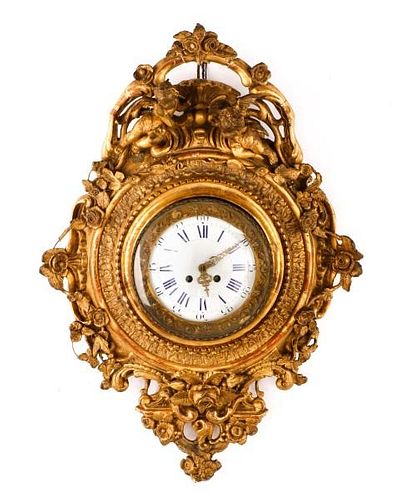 Louis XV Style Carved Giltwood Cartel Clock c.1850