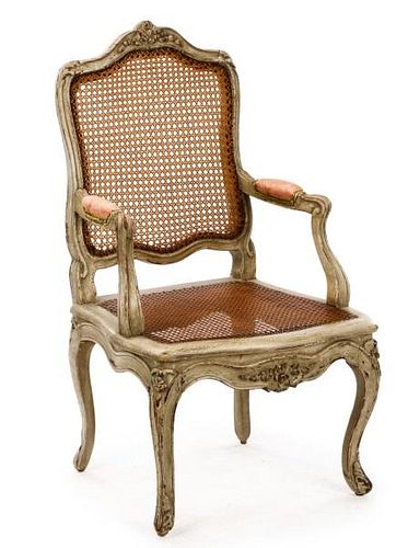 Louis XV Period Painted & Caned Fauteuil