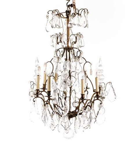 Baroque Style Bronze & Crystal Chandelier, 20th C.
