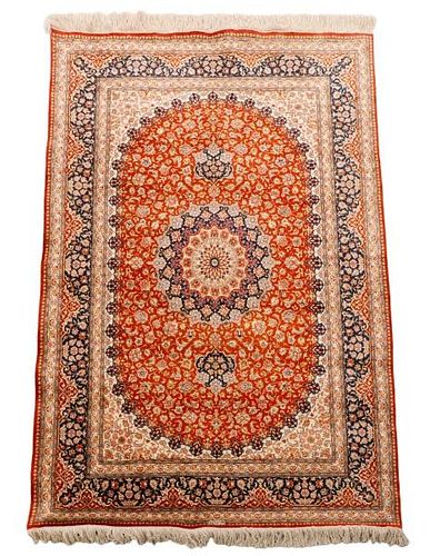 Hand Woven Persian Qum Area Rug, Signed