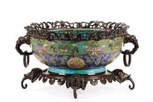 19th C. Bronze Mounted Faience Center Bowl