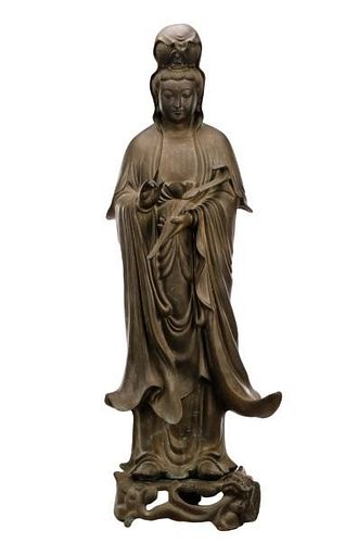 Bronze Life Size Standing Figure of Guanyin