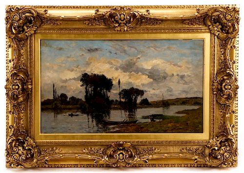 Hippolyte Camille Delpy Signed 1901 Oil, "Seine"