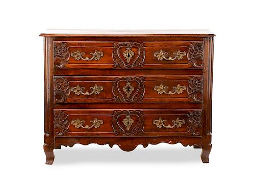Provincial Louis XV Walnut 3 Drawer Commode, 18th