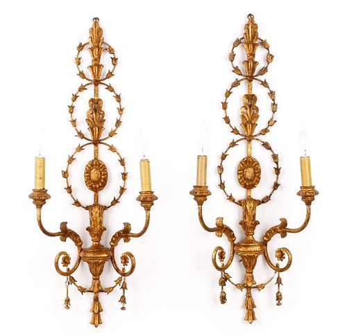 Pair of Neoclassical Style Twin Light Wall Sconces