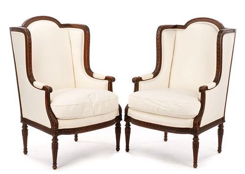 Pair, Fine 19th C. Louis XVI Style Winged Bergeres