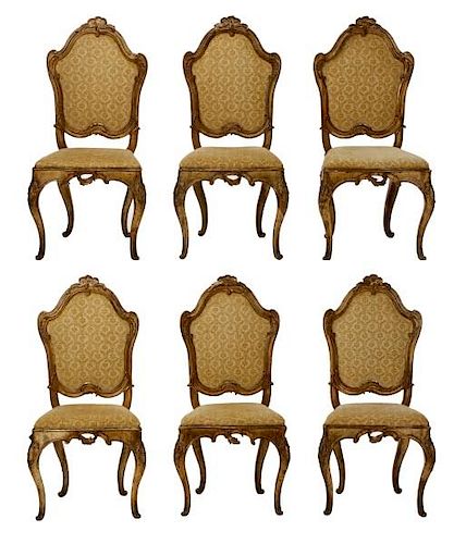 Set of 6 Venetian Style Giltwood Rococo Chairs