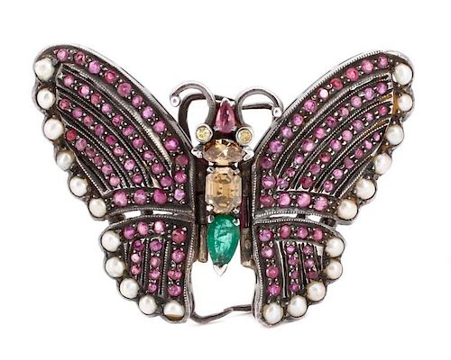 Gem & Pearl Encrusted Butterfly Pendant