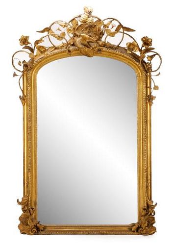 Ornate Giltwood Pier Mirror With Eagle, 19th C.