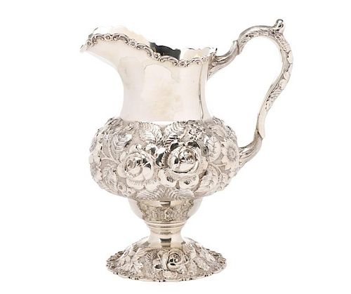 Stieff Large Sterling Hand Chased Rose Pitcher