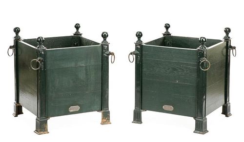 Pair of Versailles Iron & Wood Planter Boxes