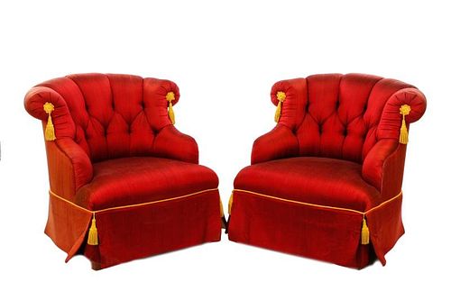 Pair of Custom Silk Covered Club or Accent Chairs