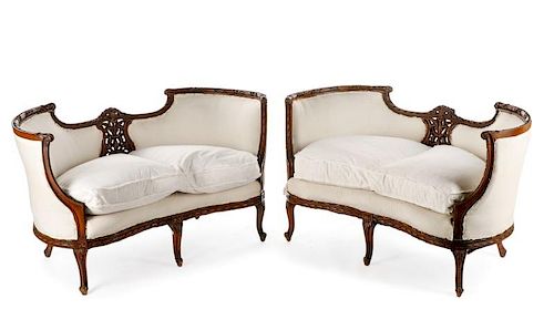 Matched Pair of Transitional Style Settees