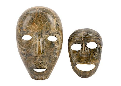 Two Carved Stone Inuit Facial Masks, Cape Dorset