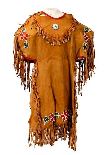 Native American Beaded And Fringed Hide Dress