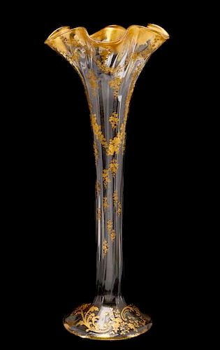 Tall Paneled Bohemian Glass Vase, Moser (Attr.)