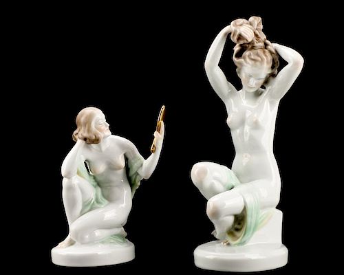 Group of Two Herend Porcelain Figurines, Marked