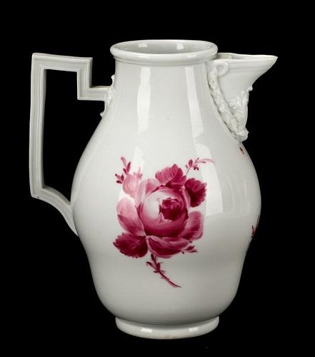 Meissen White Porcelain Pitcher With Floral Motif