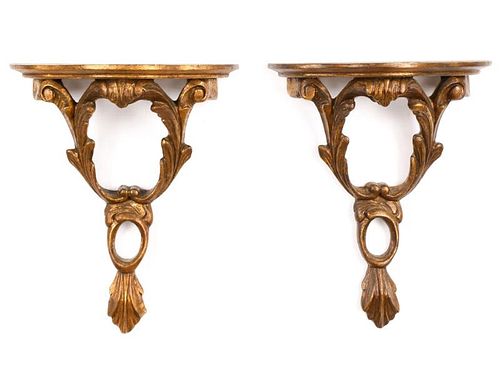 Pair of Carved and Gilt Wood Display Shelves